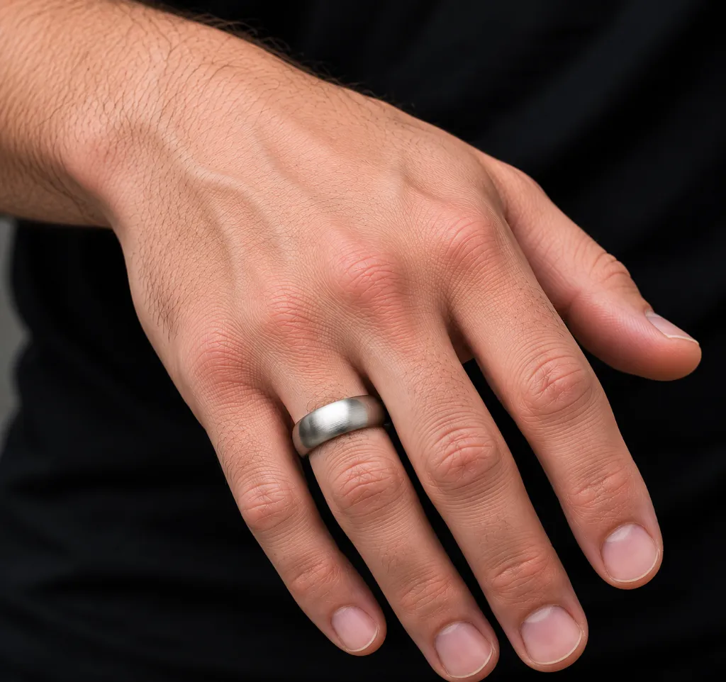 brushed-finish-domed-tungsten-carbide-ring-8mm-on-hand-mens.webp