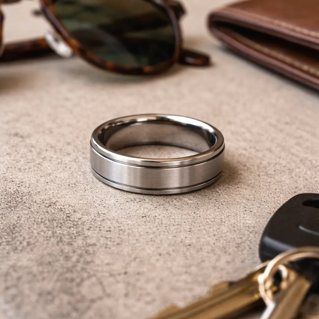 flat-tungsten-ring-with-brushed-center-polished-edges-grooved-on-desk.webp