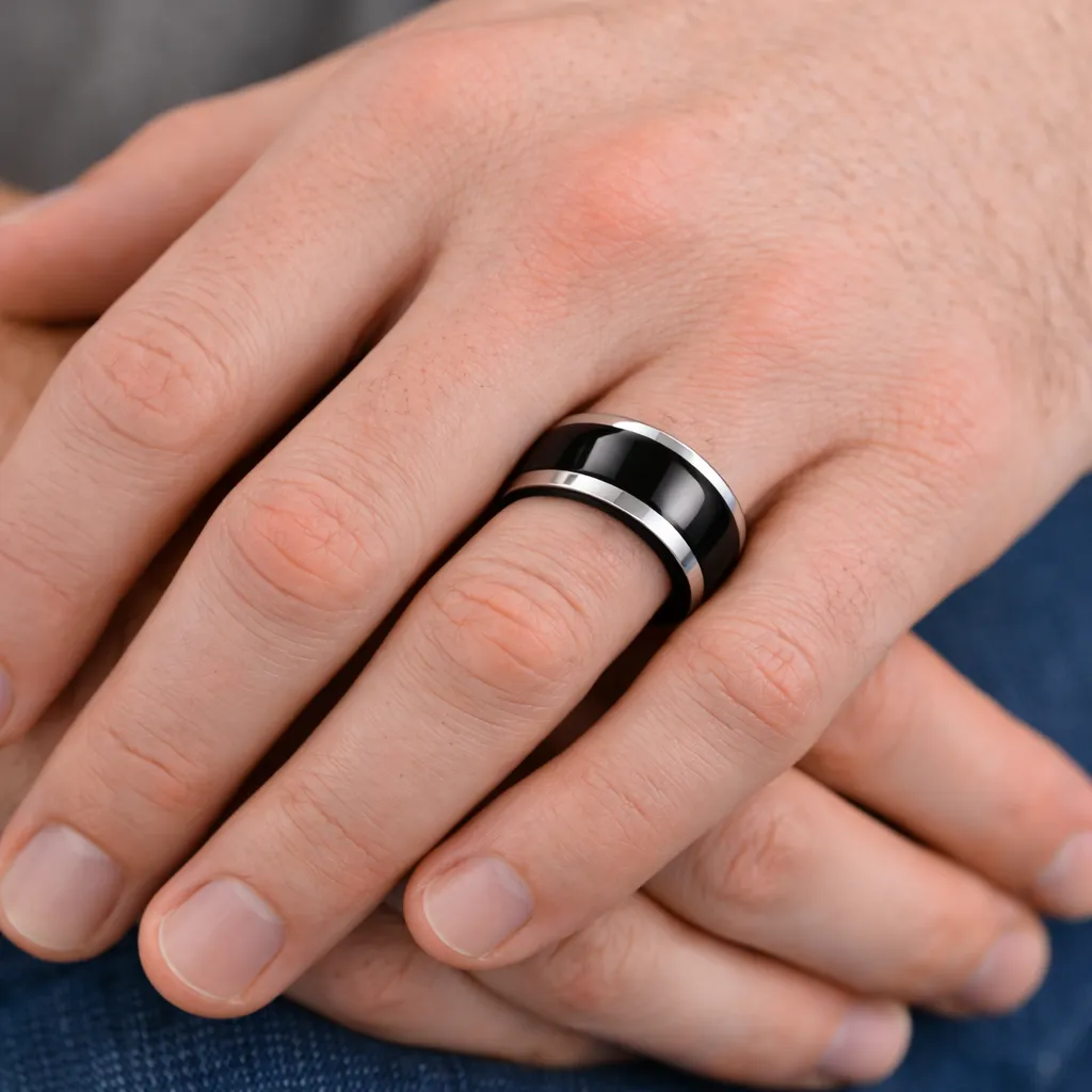 black-tungsten-ring-beleved-edges-polished-on-hand-2.webp