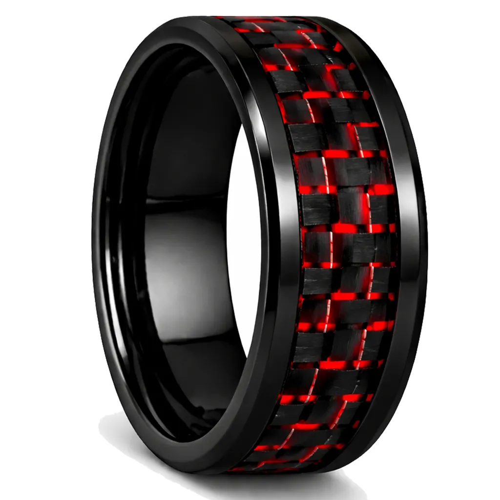 Black Ceramic Ring with Red Carbon Fiber Inlay (4.5, No Engraving, No Engraving)