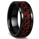 Black Ceramic Ring with Red Carbon Fiber Inlay