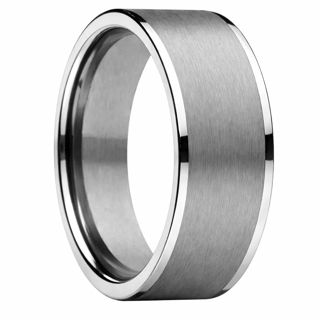 Brushed Finish Flat Tungsten Ring with Polished Edges (4.5, No Engraving, No Engraving)