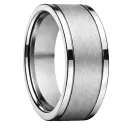 Brushed Flat Tungsten Ring with Grooved Polished Edges