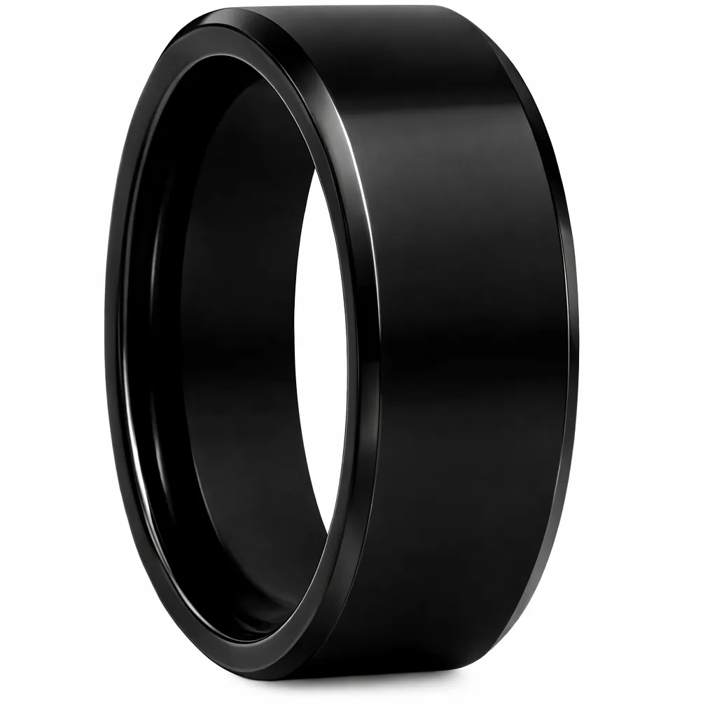 Polished Finish Beveled Black Tungsten Ring (4.5, No Engraving, No Engraving)