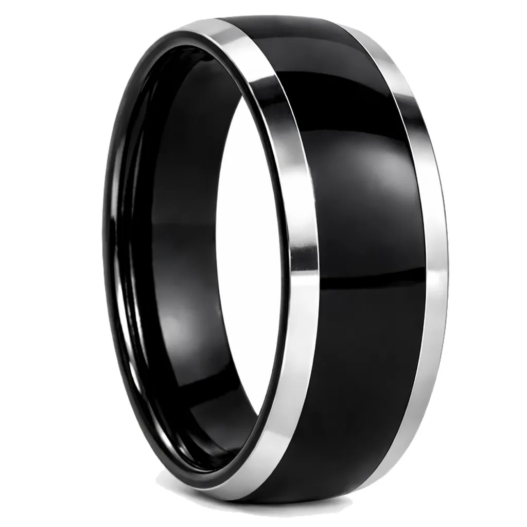 Polished Finish Domed Black Tungsten Ring with Beveled Edges (4.5, No Engraving, No Engraving)