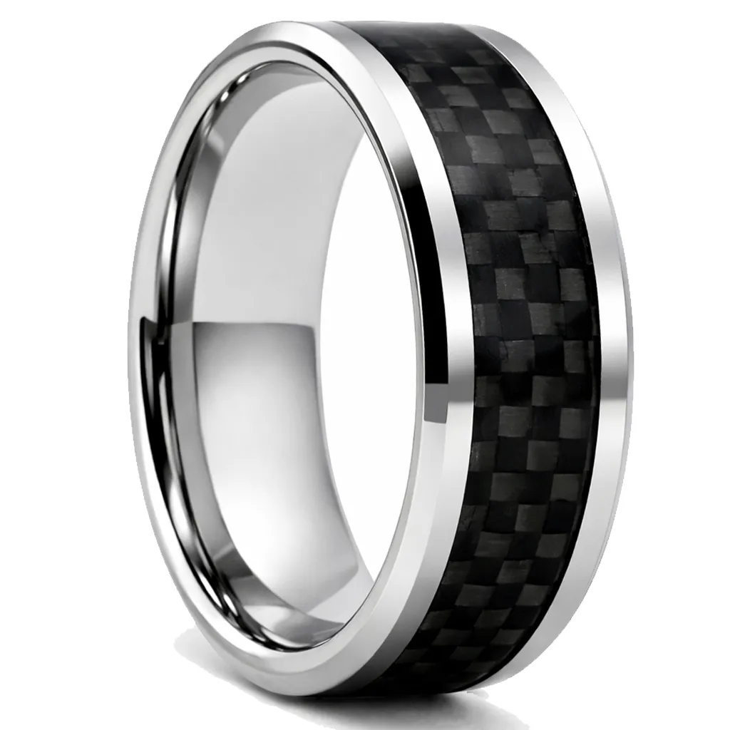 Tungsten Ring with Black Carbon Fiber Inlay (4.5, No Engraving, No Engraving)