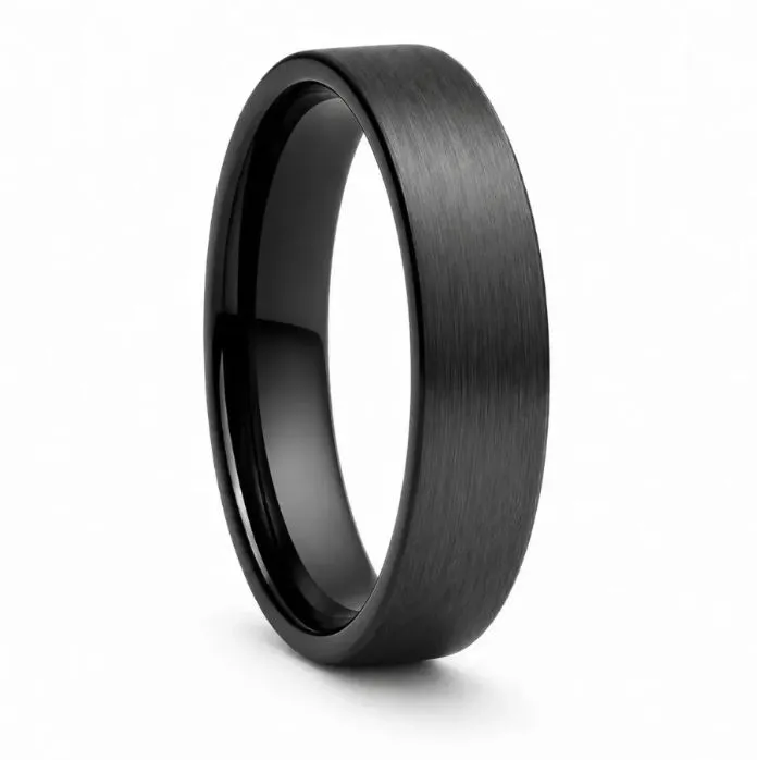 Womens Brushed Finish Flat Black Tungsten Ring (4.5, No Engraving, No Engraving)