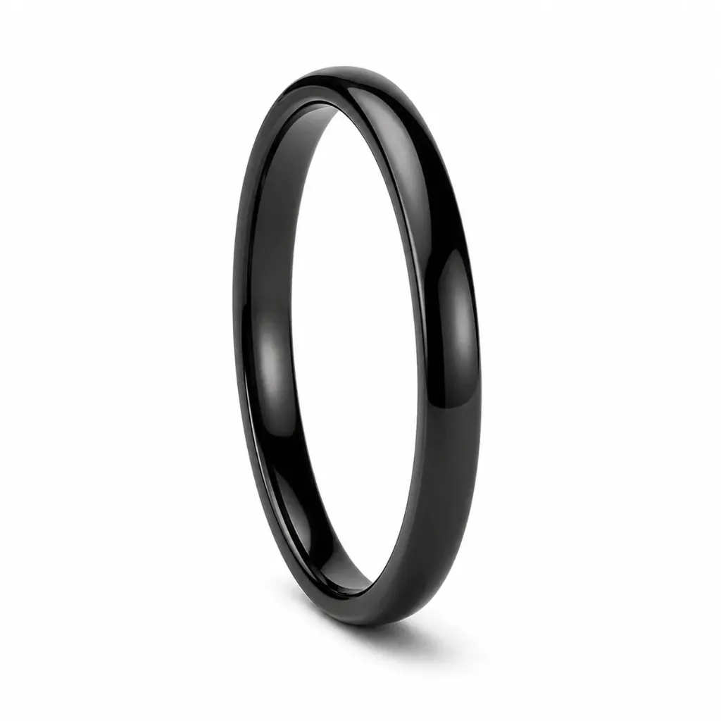Womens Polished Finish Domed Black Tungsten Carbide Ring (4.5, No Engraving, No Engraving)
