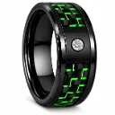 Black Ceramic Ring with Green Carbon Fiber Inlay