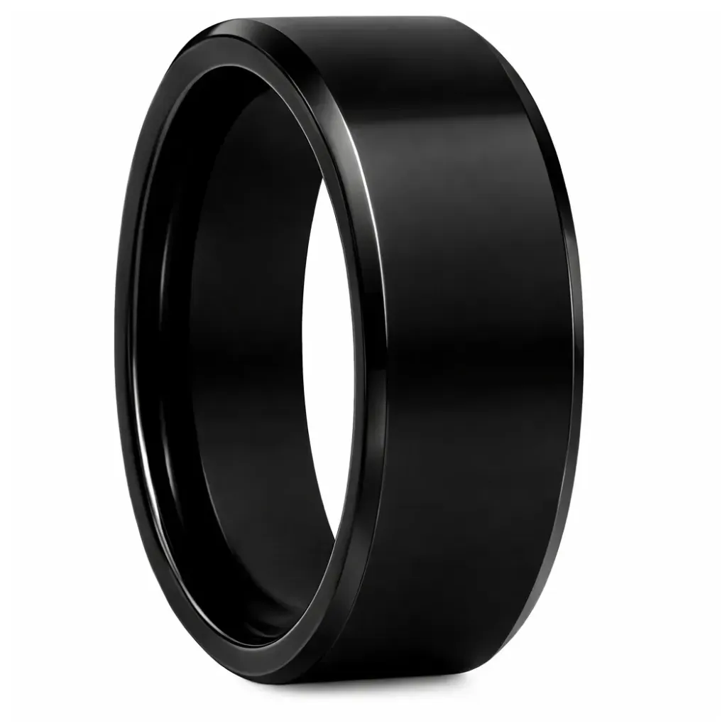 Polished Finish Beveled Black Tungsten Ring (4.0, No Engraving, No Engraving)