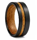 Flat Tungsten Ring With Whiskey Barrel Wood Inlay