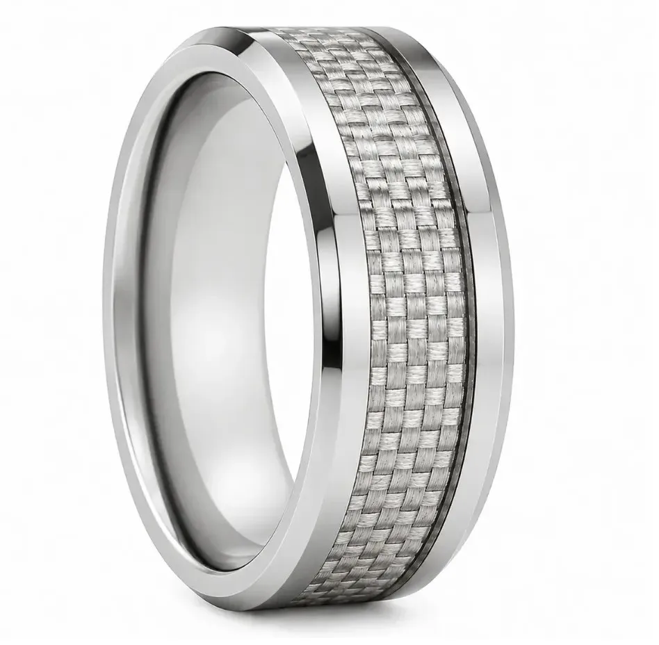 Tungsten Ring with White Carbon Fiber Inlay (4.0, No Engraving, No Engraving)