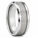 Tungsten Ring with White Carbon Fiber Inlay