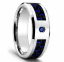 Tungsten Ring with Blue Carbon Fiber Inlay & Blue Stone