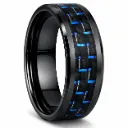 Black Ceramic Ring with Blue Carbon Fiber Inlay