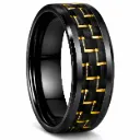 Black Ceramic Ring with Gold Carbon Fiber Inlay