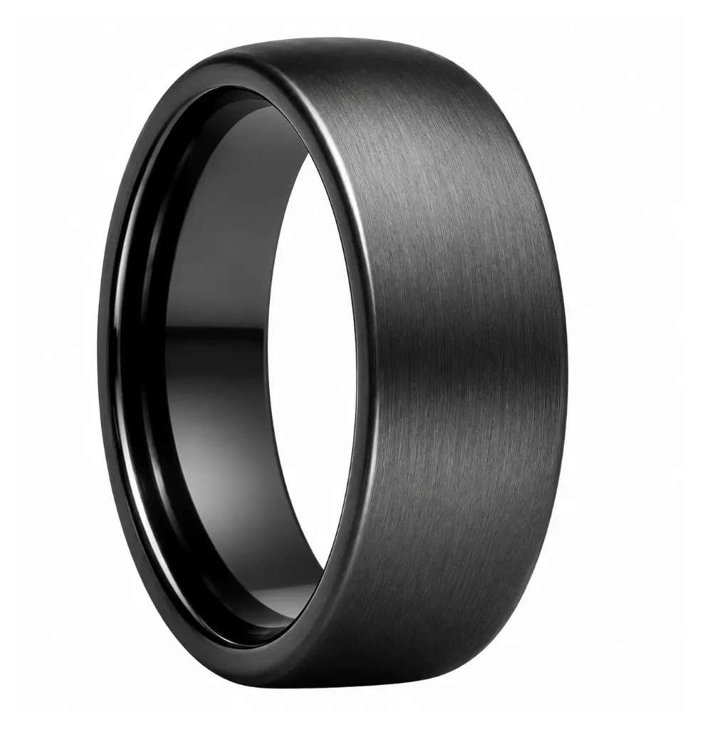 Brushed Finish Domed Black Tungsten Ring (4.0, No Engraving, No Engraving)