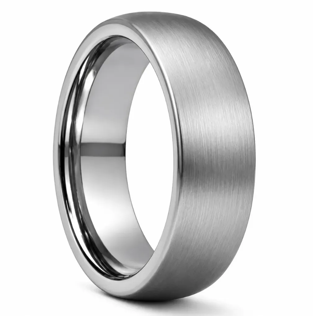 Brushed Finish Domed Tungsten Carbide Ring (4.0, No Engraving, No Engraving)