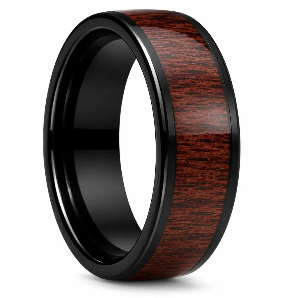 Domed Tungsten Ring With Rosewood Wood Inlay (4.0, No Engraving, No Engraving)
