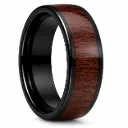 Domed Tungsten Ring With Rosewood Wood Inlay