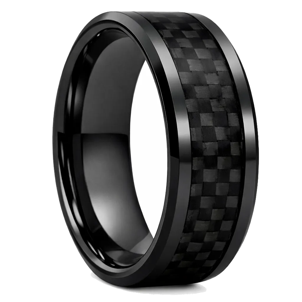 Black Ceramic Ring with Black Carbon Fiber Inlay (4.5, No Engraving, No Engraving)